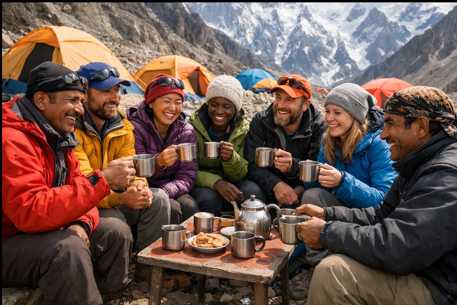 K2 Expedition team at Concordia with K2 in the background